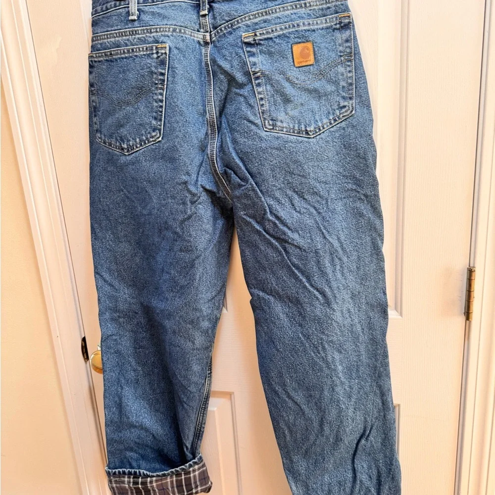 Carhartt Mens Flannel Lined Blue Jeans - Picture 2 of 4